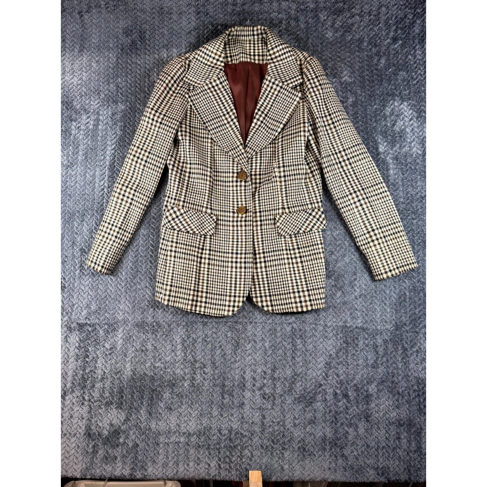 Womens Blazer Jacket 12 Gray‎ Houndstooth Lined Single Breasted Notch Lapel